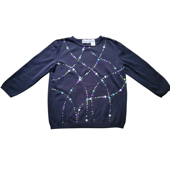 Womens Size Small Alfred Dunner 3/4 Sleeve Navy Blue Beaded Embellishments - Picture 1 of 4